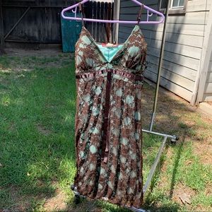 Brown & Mint Lace Midi Dress 👗